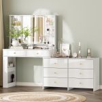 Ieejdn Makeup Vanity Desk with Mirror and Lights,