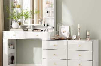 Ieejdn Makeup Vanity Desk with Mirror and Lights,