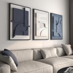 Large 3D Textured Framed Blue and White Abstract Wall