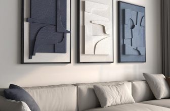 Large 3D Textured Framed Blue and White Abstract Wall
