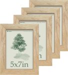 5x7 Picture Frame 4 Pack, Natural Solid Wood Photo