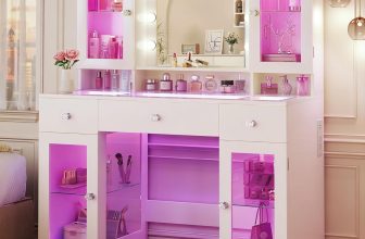 HUAHUU Vanity Desk with Mirror and RGB Lights, 43"