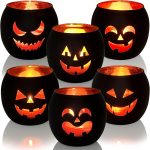 Halloween Table Decor Set of 6, Jack O Lanterns Black