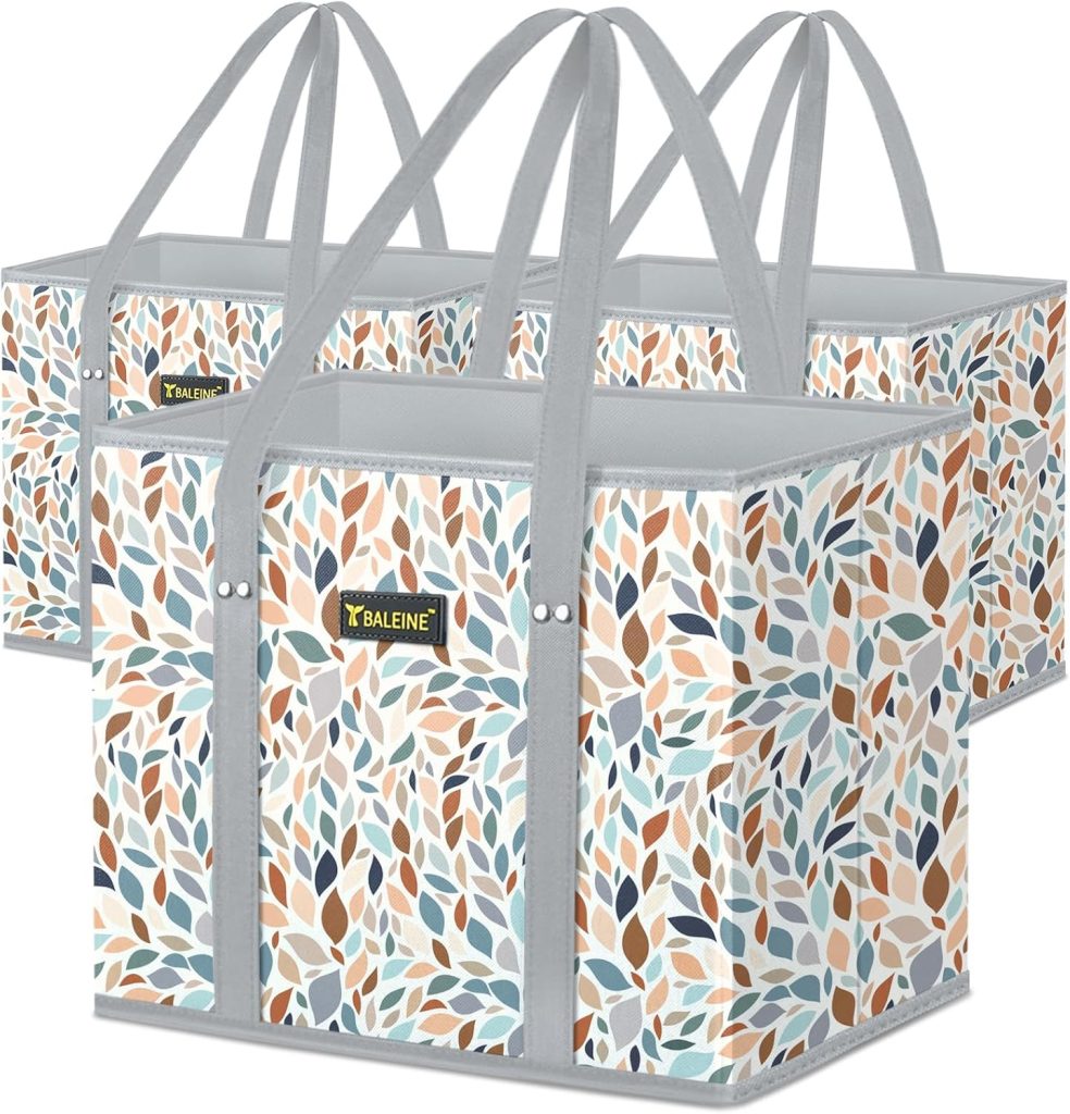 BALEINE 3Pk Reusable Grocery Bags, Foldable Shopping