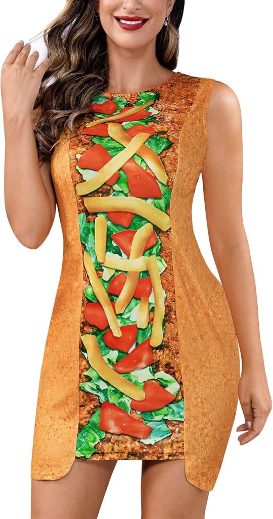 ALIREVERIE Women's Halloween Taco Food Dress Funny