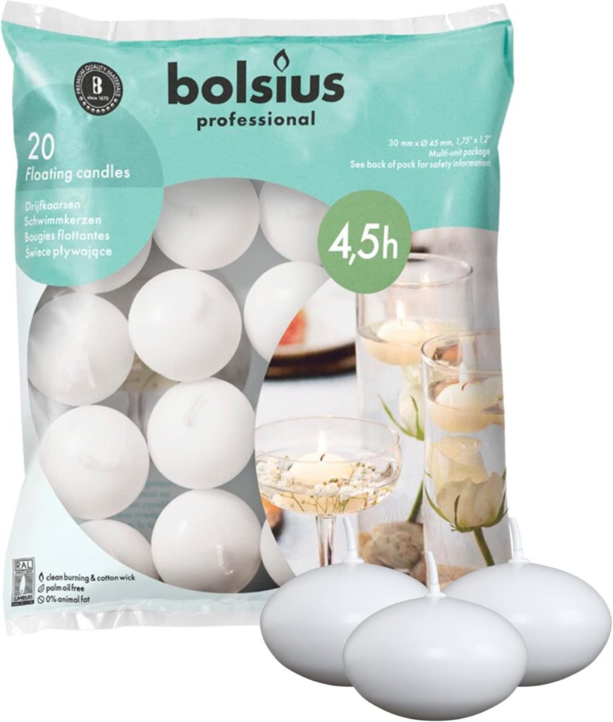 Bolsius White Floating Candles 1.75 Inch, 20 Pack