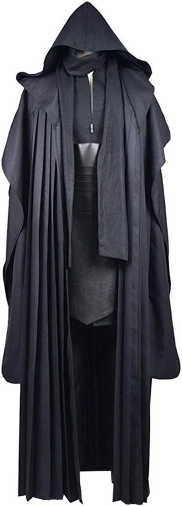 Rongxu Mens Black Tunic Hooded Robe Pants with Belt