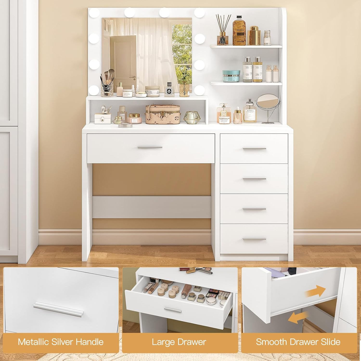 Quimoo Vanity Desk with Mirror & Lights, Makeup Vanity Review makeup vanity with lights 1778100228 617 Quimoo Vanity Desk With Mirror Lights Makeup Vanity Review