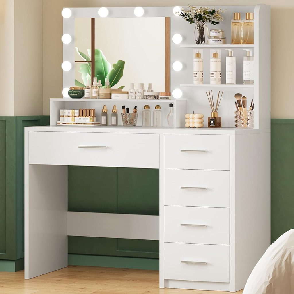 Quimoo Vanity Desk with Mirror & Lights, Makeup Vanity Review makeup vanity with lights Quimoo Vanity Desk with Mirror & Lights, Makeup Vanity