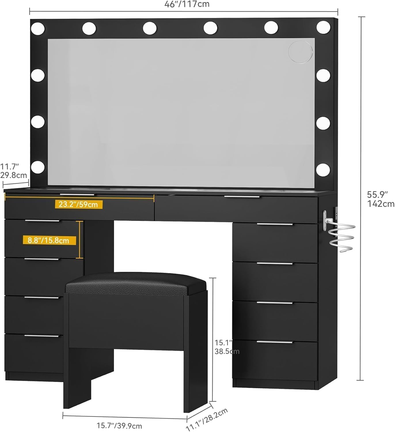 DWVO 10 Drawer Large Makeup Vanity Table with Glass Review makeup vanity 1778417398 444 DWVO 10 Drawer Large Makeup Vanity Table With Glass Review