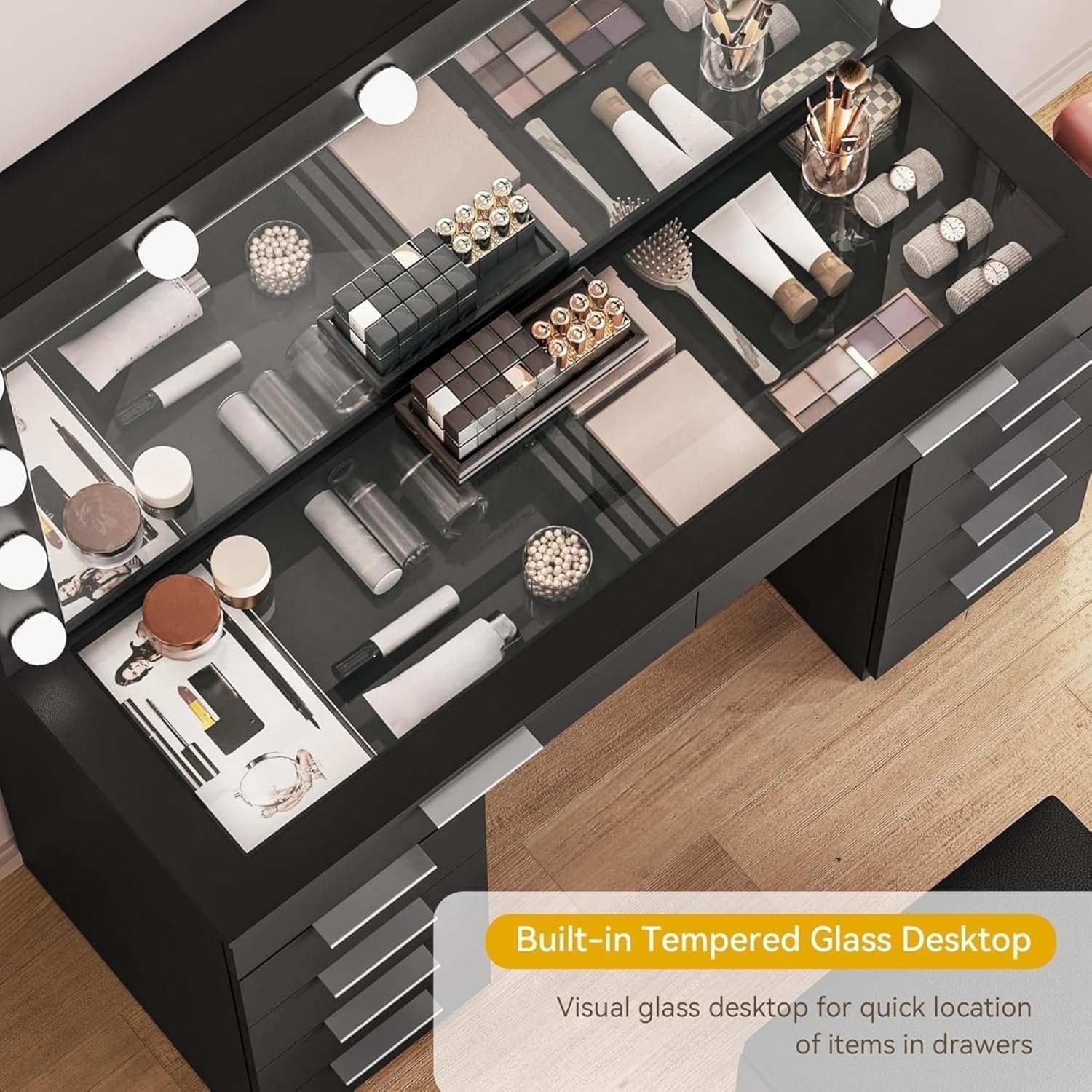 DWVO 10 Drawer Large Makeup Vanity Table with Glass Review makeup vanity 1778417398 455 DWVO 10 Drawer Large Makeup Vanity Table With Glass Review