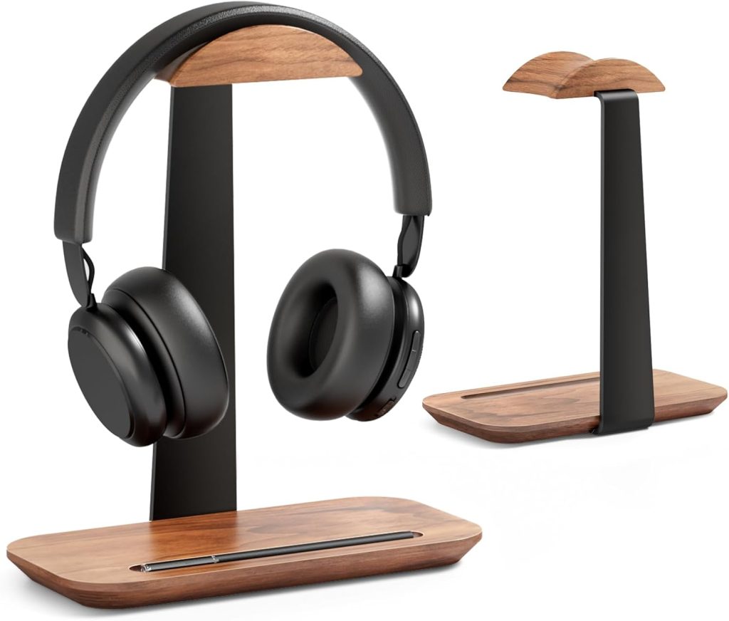 UPERGO Walnut Headphone Stand, Wood Headset Stand for