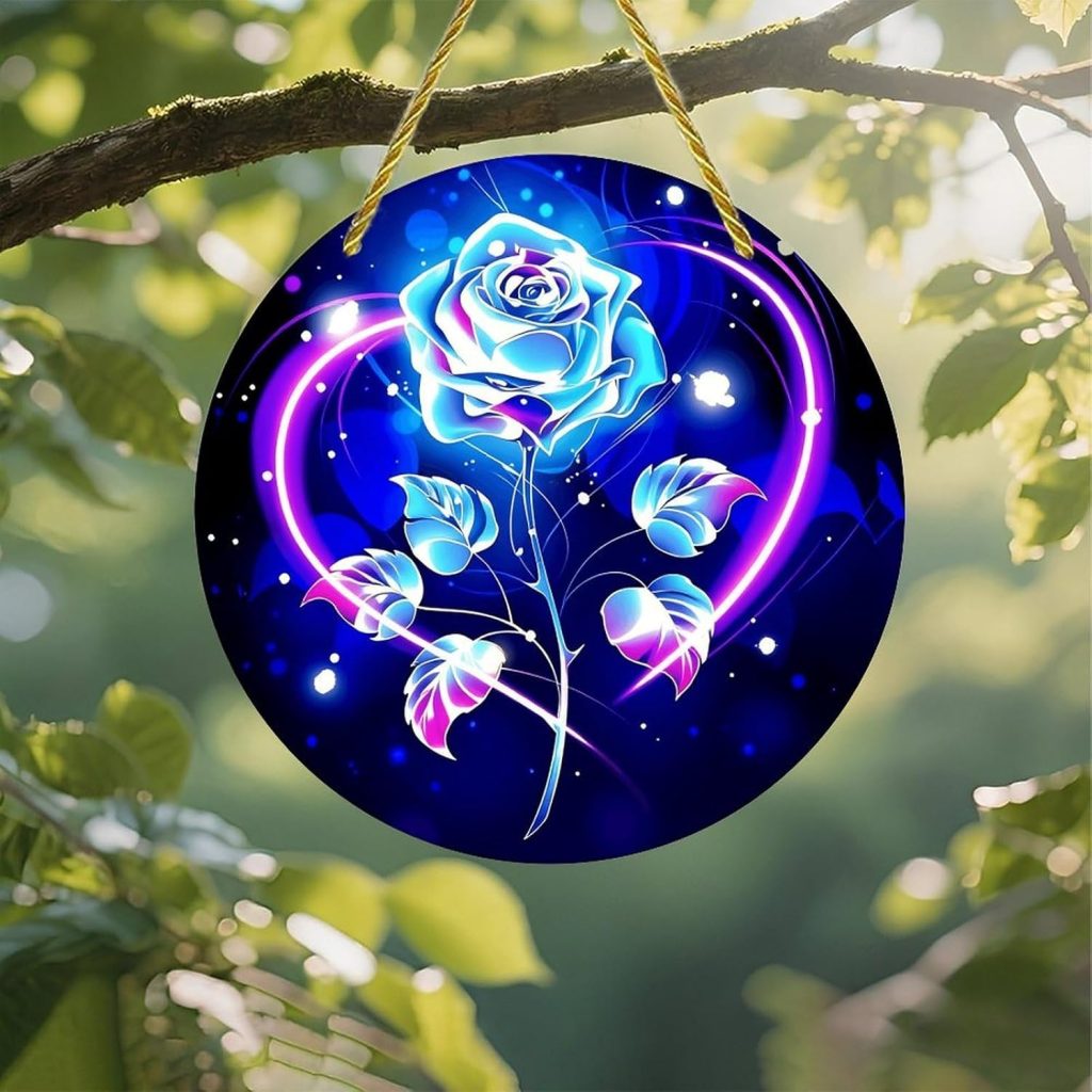 Colorful Acrylic Suncatcher, Neon Glowing Rose 7-Inch