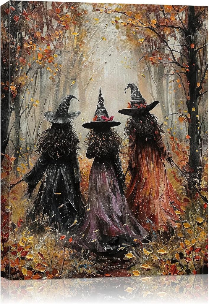 Halloween Canvas Wall Art, Vintage Three Witches