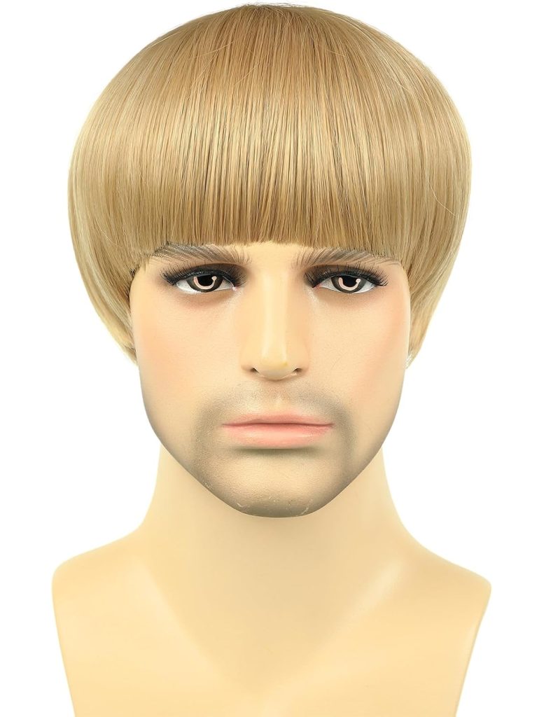 Blonde Mushroom Wig for Men Short Bowl Cut Wigs for