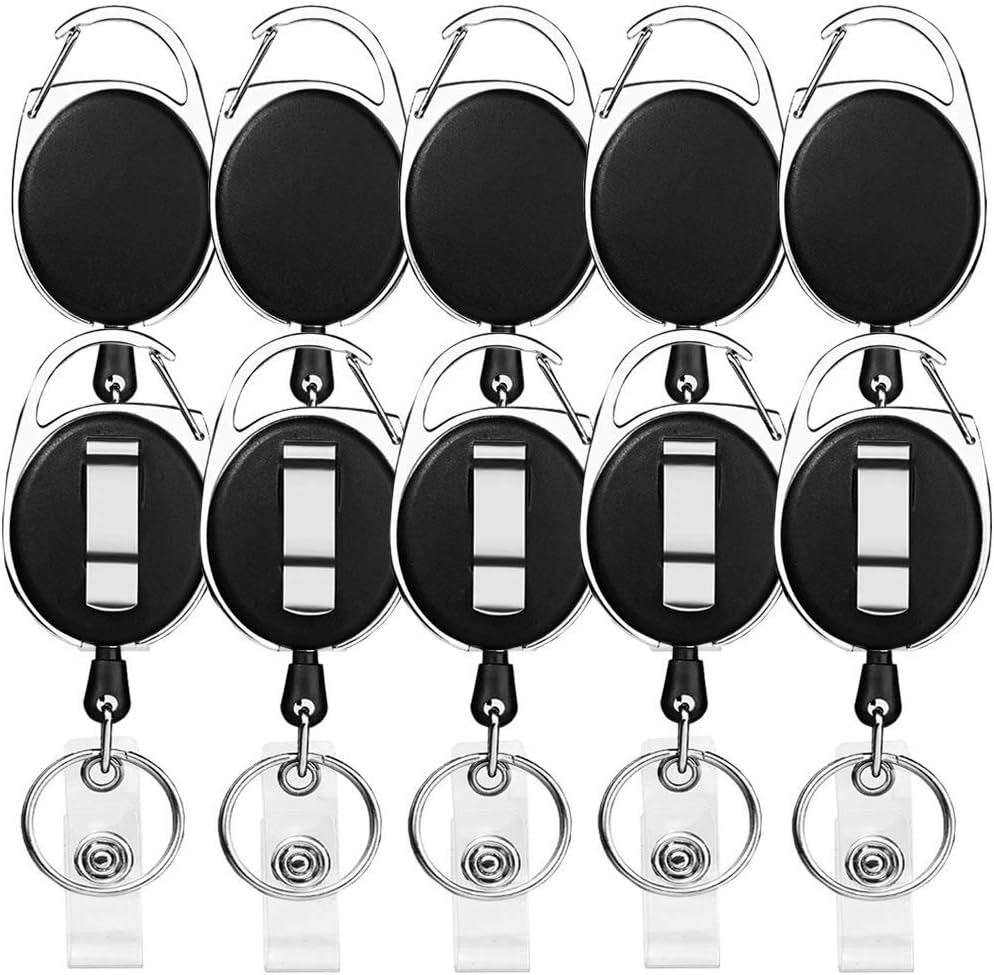 Retractable Badge Holder with Carabiner Reel Clip and