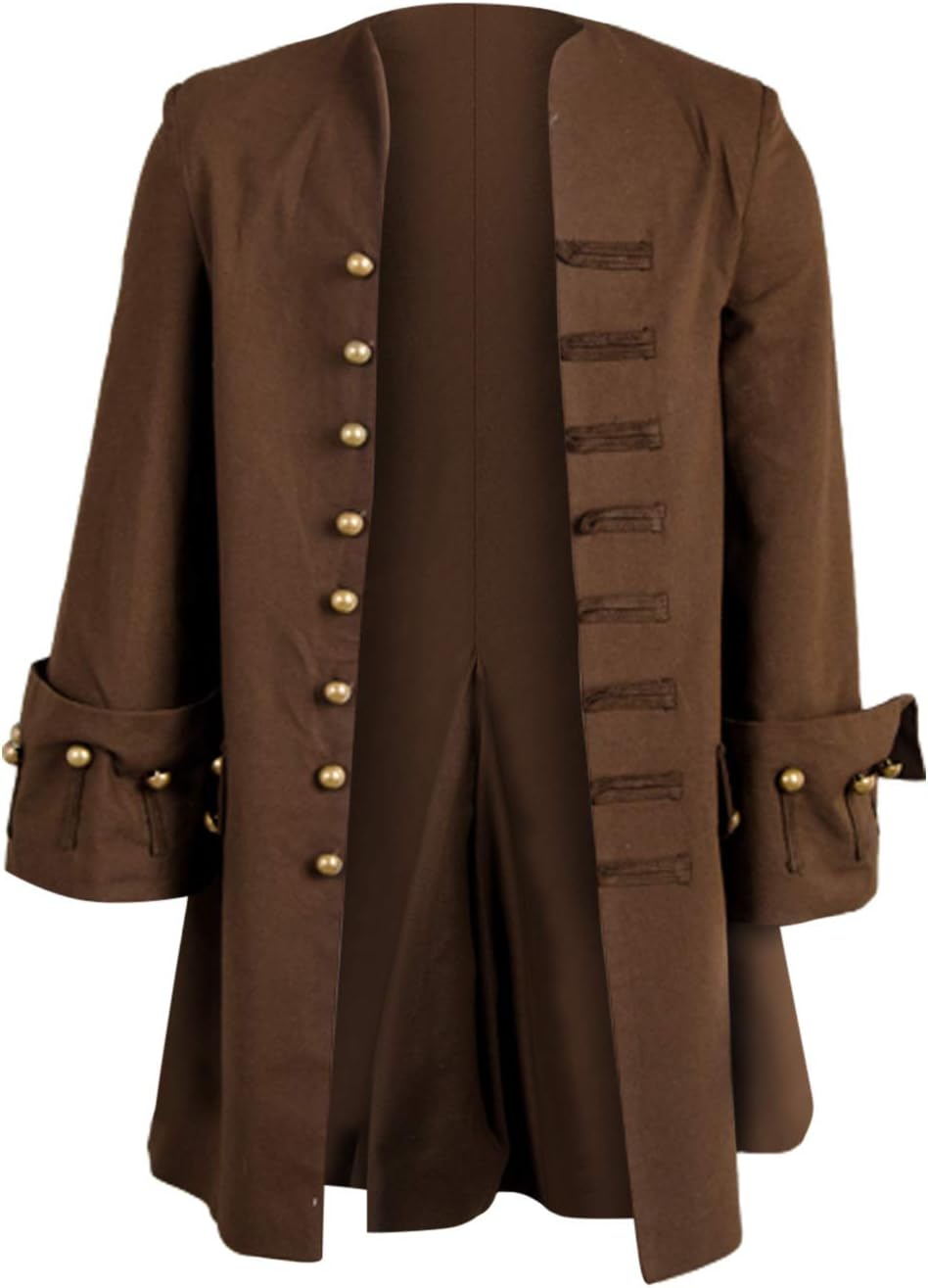 Mens Medieval Pirate Jacket Steampunk Coat Captain Review Halloween Costumes