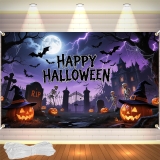 Happy Halloween Banner Decorations 71in × 43in with Review halloween backdrop decorations