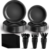 Black Plastic Plates, 25 Guest Disposable Dinnerware Review halloween plates and cups
