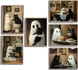 6Pcs Halloween Ghosts Wall Art Ghost Black Cat Funny Review halloween decor trends