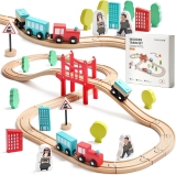 Tiny Land Wooden Train Set for Toddler – 39 Pcs- with Review toy train set