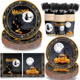 120Pcs Halloween Paper Plates and Napkins Set Halloween Review halloween plates and cups
