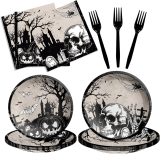 Halloween Plates and Napkins Skull Bats Party Review halloween tableware