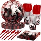 168 Pcs Bloody Halloween Supplies Serve 24 Zombie Review halloween plates and cups