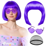 PLULON Dark Purple Bob Wig with Heart Sunglasses Hair Review halloween costumes for women