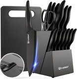 16 Pieces Kitchen Knife Block Set with Cutting Board, Review knife set