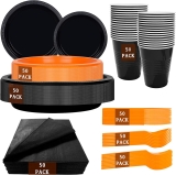 MirthMood 350PCS black and orange Plastic Plates,Black Review halloween plates and cups