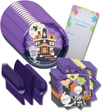 Purple Halloween Paper Plates Napkins Forks & Spoons Review halloween decoration checklist