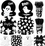 Halloween Paper Plates and Napkins, 144Pcs Black Ghost Review halloween tableware