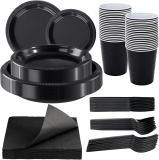 WELLIFE 210 PCS Black Plastic Plates for 30 Guests – Review halloween plates and cups