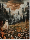 Halloween Cute Ghost Poster Fall Nature Wildflower Wall Review halloween decor trends