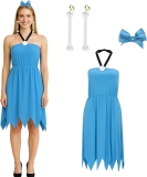 Women Costume Blue Dress Caveman Couple Halter Neck Review halloween cosplay outfits