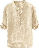 Ryannology Mens Linen Shirts Casual Cotton 3/4 Sleeve Review linen shirt