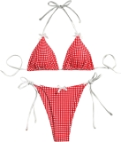 Women’s 2 Piece Gingham Bikini Set Cute Triangle Thong Review bikini