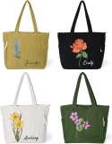 CALLIE Personalized Birth Flower Corduroy Tote Bag for Review handbag