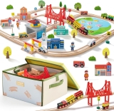 Tiny Land 110pcs Wooden Train Set with Folding Storage Review toy train set