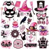 30 Pcs Pink Halloween DIY Selfie Props Kits, Paper Review halloween photo booth props