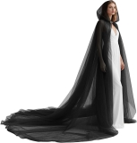 L’VOW Women Tulle Hooded Cape with Long Train Elf Cloak Review halloween cosplay outfits