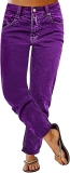 Flamingals Women’s Straight Leg Pants Mid Waist Cropped Review purple jeans