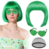PLULON Green Bob Wig with Heart Sunglasses and Hair Review halloween costumes for women