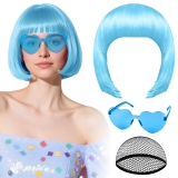PLULON Light Blue Bob Wig with Heart Sunglasses and Review halloween costumes for women