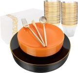 MirthMood 210PCS black and orange Plastic Plates,Black Review halloween plates and cups