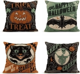 Set of 4 Linen Throw Pillow Covers 20×20 Inch Vintage Review halloween decor trends