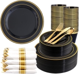 350 Pieces Black and Gold Plastic Plates with Review halloween tableware