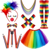 17 Pcs Rainbow Clown Costume Set for Women Circus Review halloween costumes for women