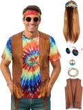 Hippie Costume for Men 60s 70s – Tie Dye Shirt with Review halloween couple costumes